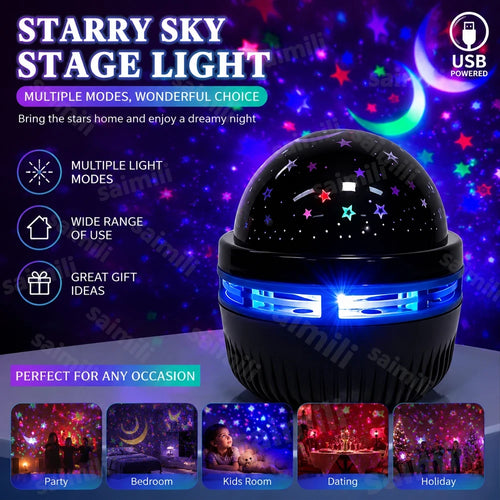 LED Starry Sky Night Lights USB Star Moon Projector Lamp 5V For Home Room Atmosphere Decorations